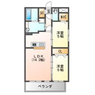 レジデンス喜志【1階】の間取り