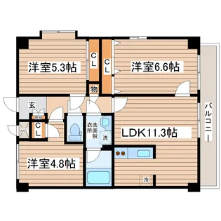カルトセゾン鶴ヶ谷東【3階】の間取り