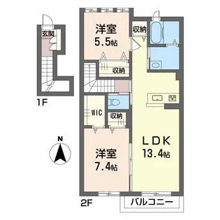シャーメゾン レ・フレール V【2階】の間取り