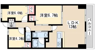 インプルーブ緑地公園【9階】の間取り