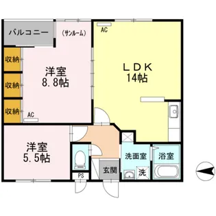 アベニール布瀬【1階】の間取り