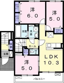 トランブルー大和A【2階】の間取り
