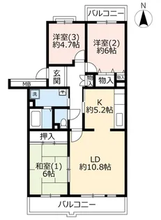 UR千葉ニュータウンプロムナード桜台3番街【2階】の間取り