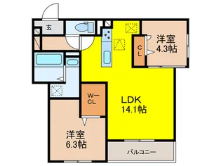 めぞん西田中【1階】の間取り
