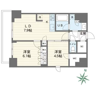 プライムネクサス大鳥居 Bell Court【14階】の間取り