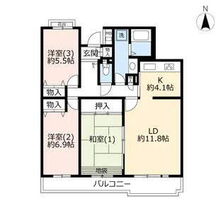 URあおば山の手台ヴェルディール奈良【3階】の間取り