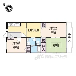 シェーヌ生駒【1階】の間取り