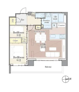 2LDKの間取り画像