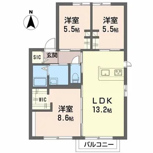 ディアスフェリーセスB【2階】の間取り