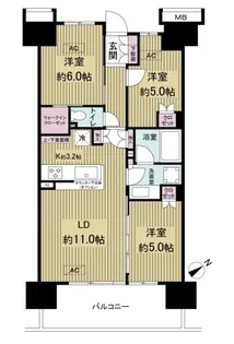 ザパームス相模原パークブライティアB棟【12階】の間取り