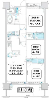 京王堀之内 分譲賃貸マンション【2階】の間取り