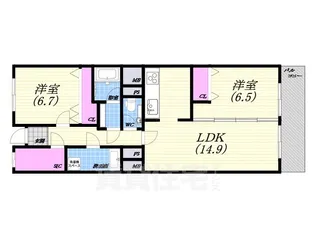 芦屋パークマンションB棟【5階】の間取り
