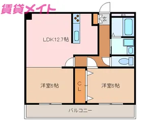 2LDKの間取り画像