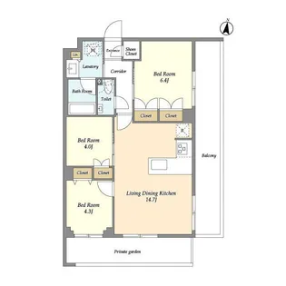 メゾンドオンディーヌ【1階】の間取り