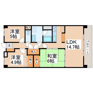 ロイヤルパレス八乙女【6階】の間取り