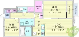 カーサ・デル・ソーレ八幡【1階】の間取り