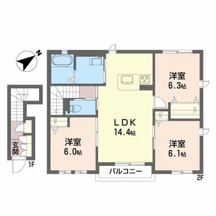 K・カーサクラールA棟【2階】の間取り