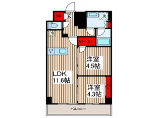 ザ・パークハビオ入谷【13階】の間取り