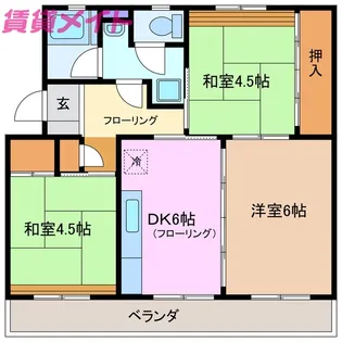 公団笹川団地102棟 402【4階】の間取り