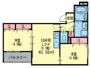 ラモーナ照ヶ丘II【1階】の間取り