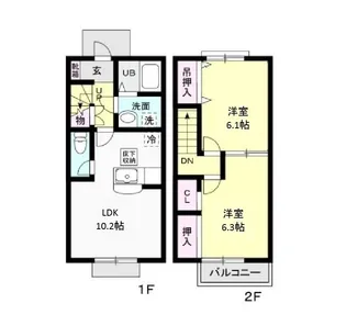 2LDKの間取り画像