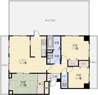 玉手山サンハイツ【6階】の間取り