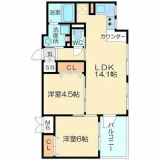 ウインズコート新北野【3階】の間取り