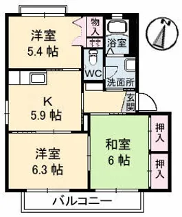 バリュージュK A棟【1階】の間取り
