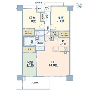 プラウド甲子園四番町【4階】の間取り