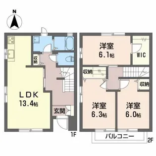 タウンハウス三本柳【1階】の間取り