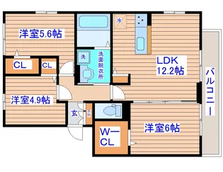 フルール・デ・シャンF【3階】の間取り