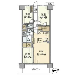 ブリリアンコート市川原木中山【9階】の間取り