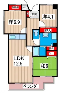 サニーヒル会瀬 2号館【6階】の間取り