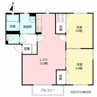 ボヌール立屋敷 B棟【2階】の間取り