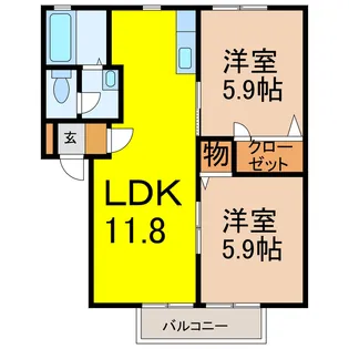 ベルビー横倉B【1階】の間取り