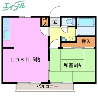 赤目ハイツB棟【1階】の間取り