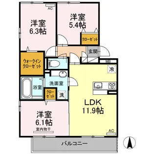 グランシャリオ B棟【3階】の間取り