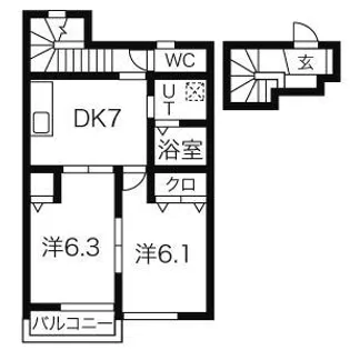 アメリカンアパートメントハウス A棟・B棟【2階】の間取り