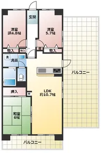 藤和東加古川ハイタウンC棟【10階】の間取り