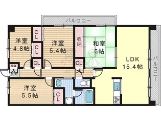 CASSIA南住吉【1階】の間取り