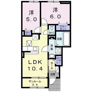 カルム・シャンブール VI【1階】の間取り