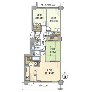 鷺沼 土橋2丁目マンション ザ・ヒルズ鷺沼【3階】の間取り