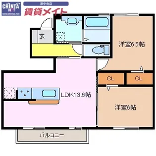 グレイスアベニュー観音寺 B棟【1階】の間取り