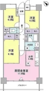ブリリアントヨス【3階】の間取り