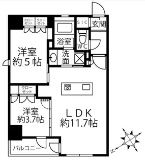 クリオラベルヴィ新富町【5階】の間取り
