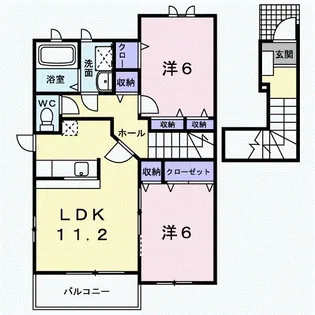 シャンブルブランA【2階】の間取り