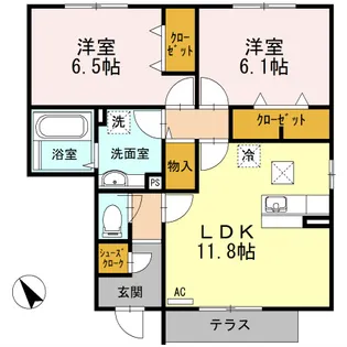 ハイネスCDFE E【1階】の間取り