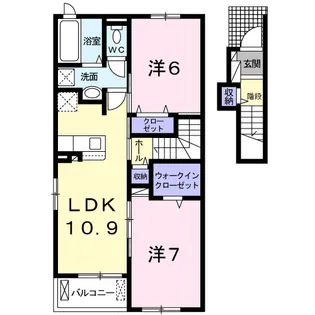 旭市鎌数 2021年築 2LDK【2階】の間取り