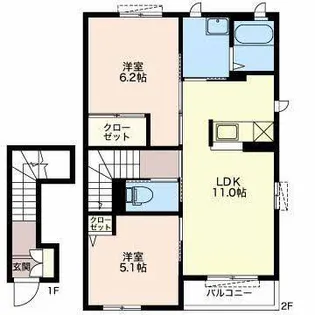 大坪ハイツA【2階】の間取り