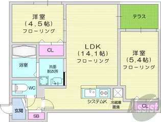 ブランシャールAS麻生【1階】の間取り